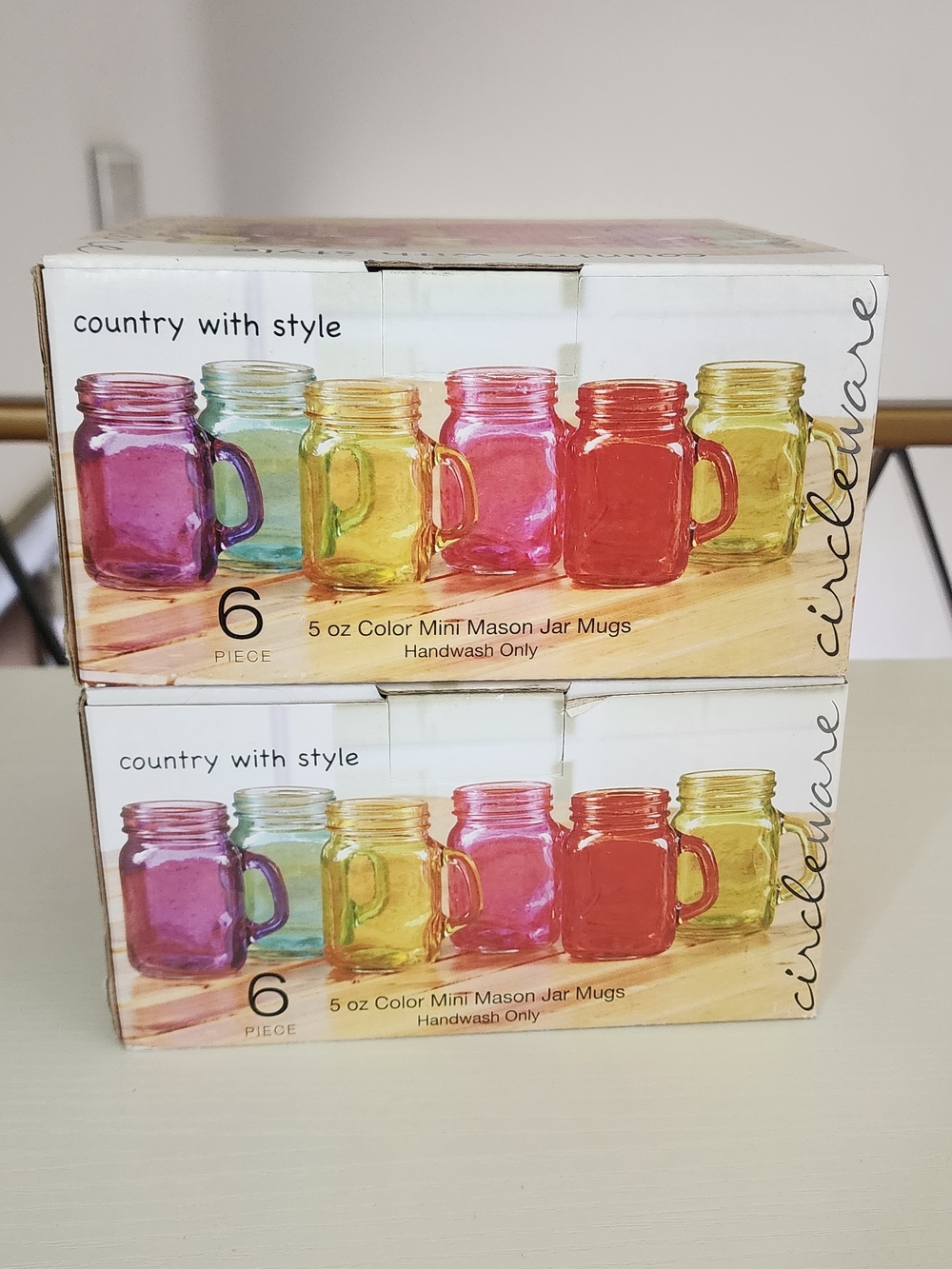 Color Mini Mason Jar Mugs - Set of 6 (Pink, Green, Yellow, Red, Purple, Aqua)